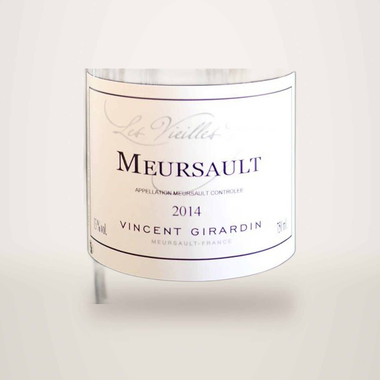 Étiquette d’une bouteille de Meursault 2014 Vincent Girardin.