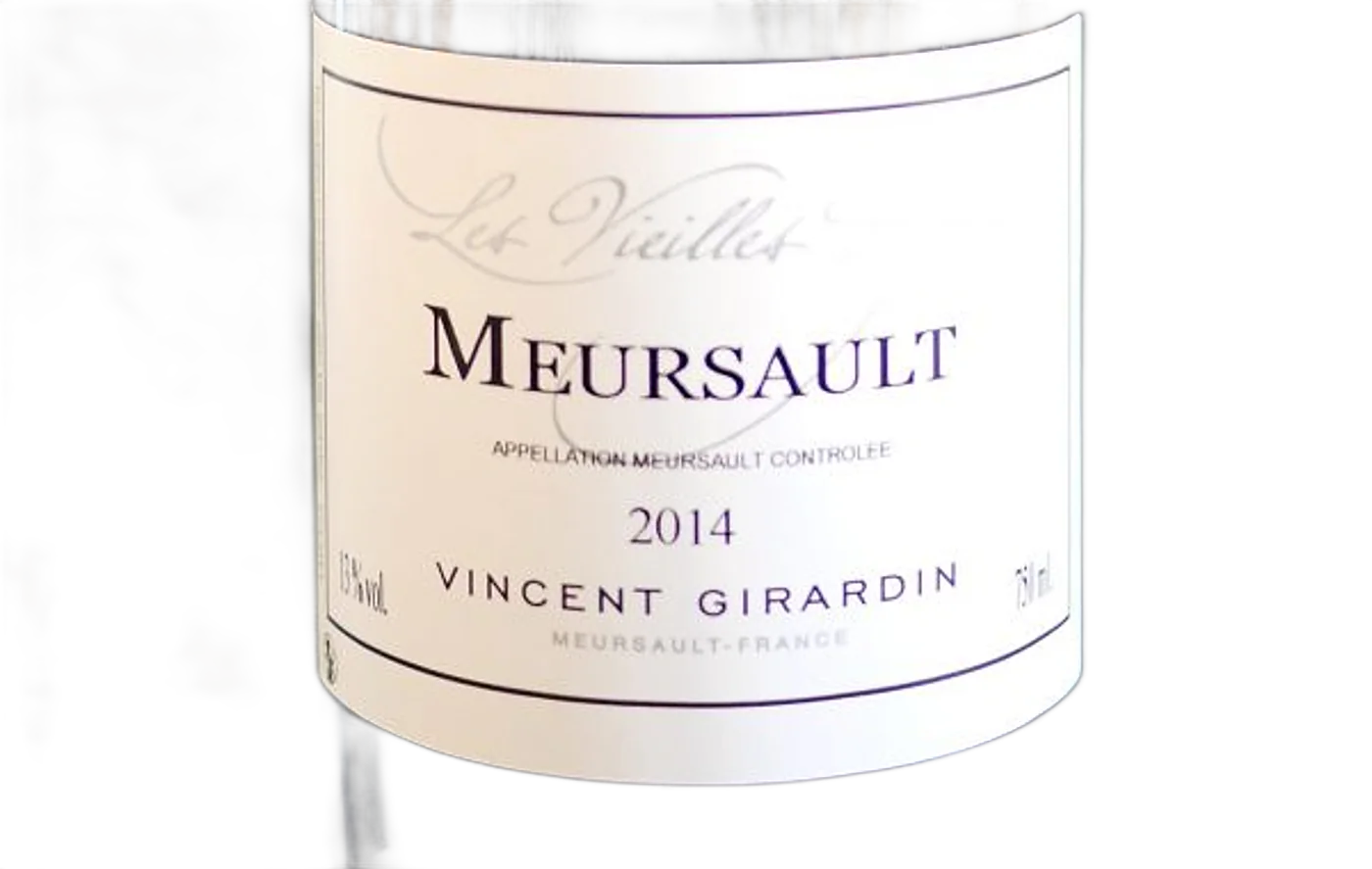 Étiquette d’une bouteille de Meursault 2014 Vincent Girardin, détourée.